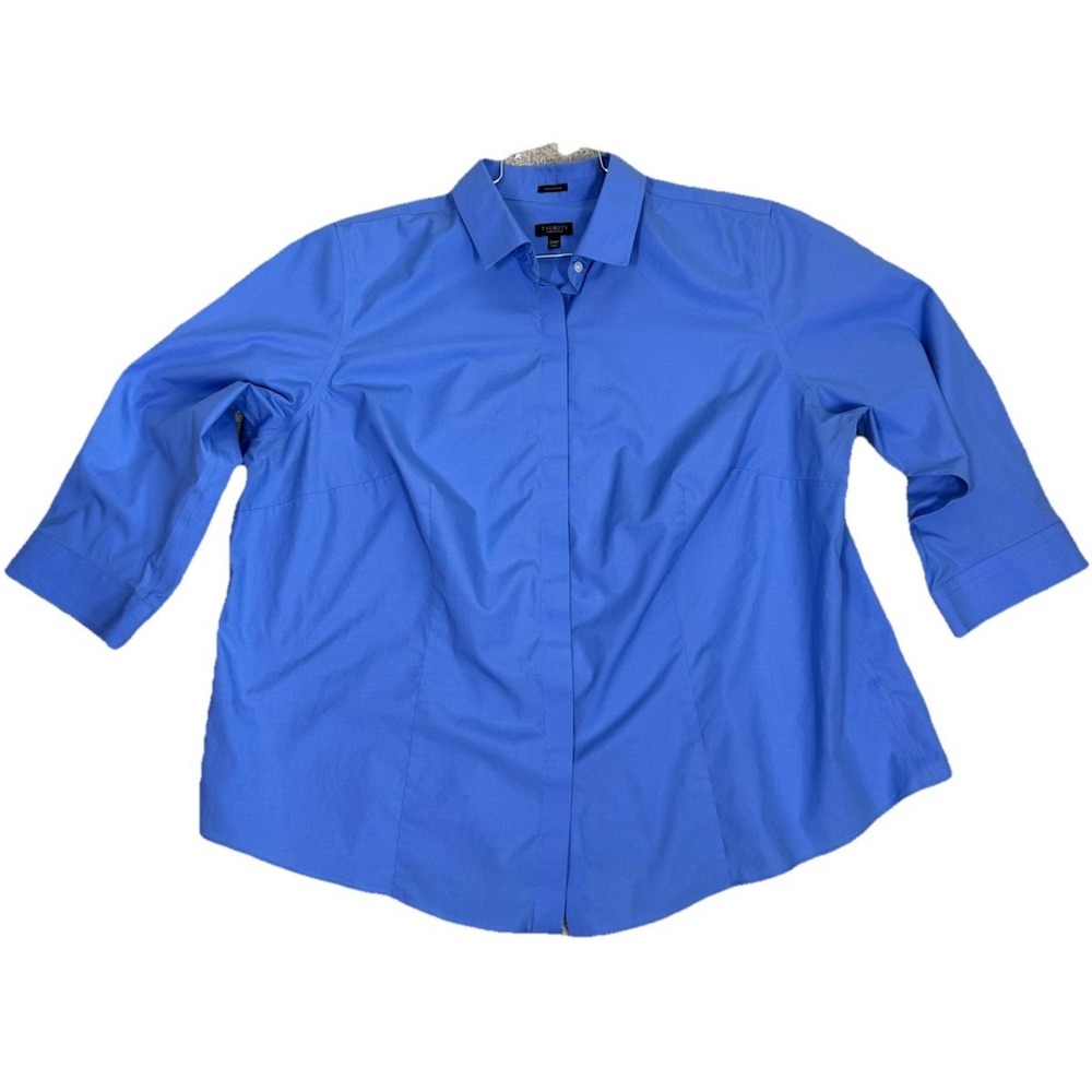 Talbots Wrinkle Resistant Blue 3/4 Sleeve Button Up Shirt Size 22WP Career Work - Picture 2 of 10